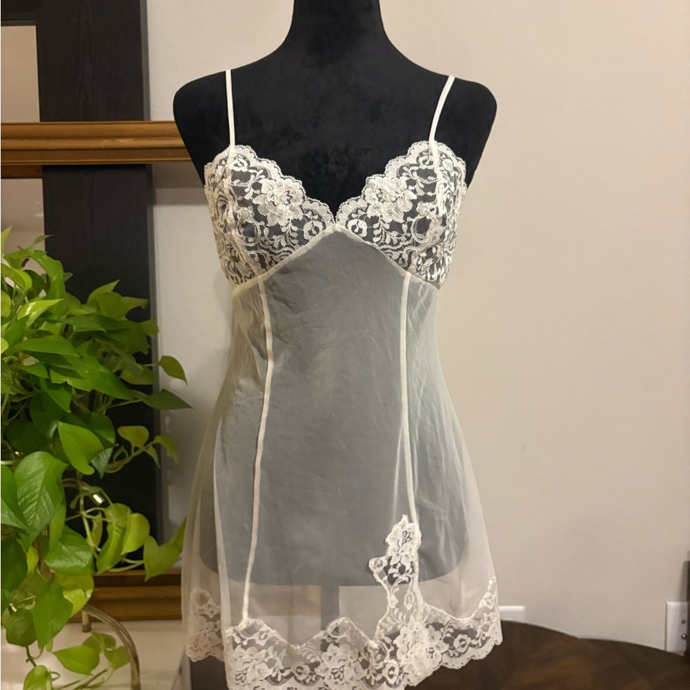 Victorias Secret Lace Trim White Chemise